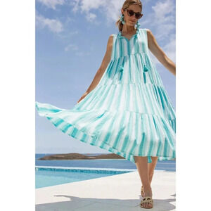 Tuckernuck Aquamarine Striped Salty Paloma Dress /Caftan Casual Vacation Size XS